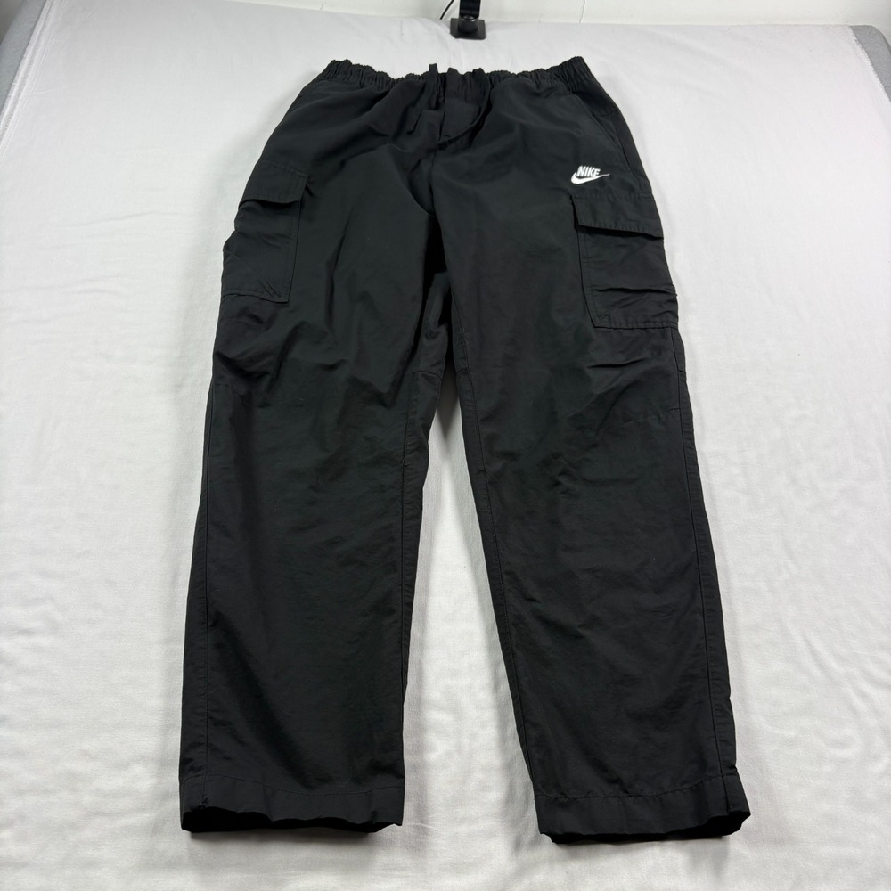 Nike Club Woven Cargo Pants Mens Large Black Stretch Tapered Casual